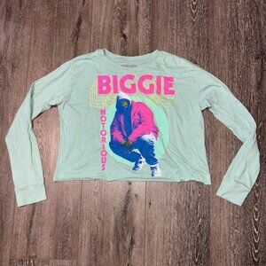 Women's Biggie Long Sleeve Cropped Graphic T-Shirt Jade Green Size L Large